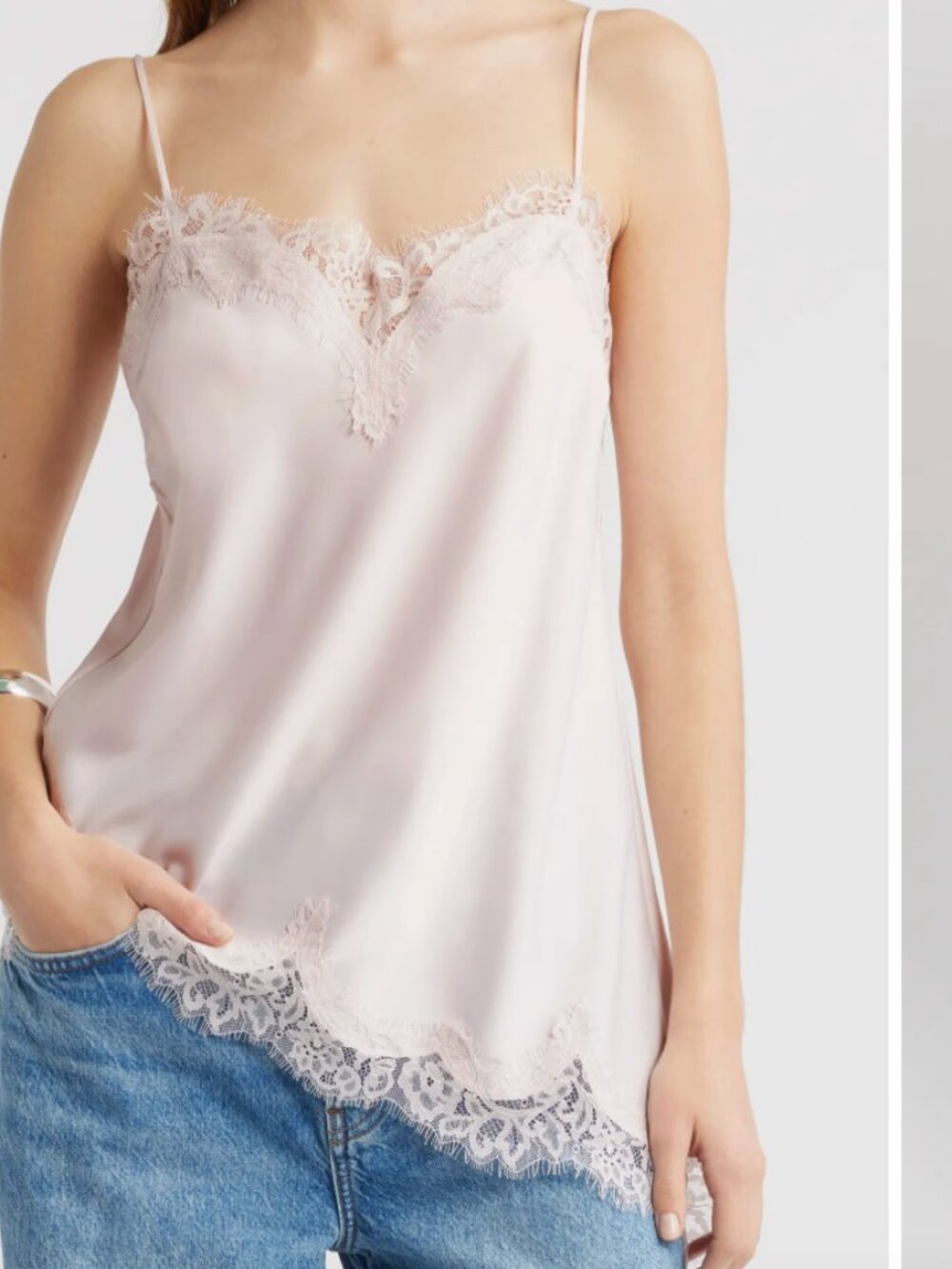 Lace Trim Satin Camisole | soft pink | Large | Nordstrom Open Edit